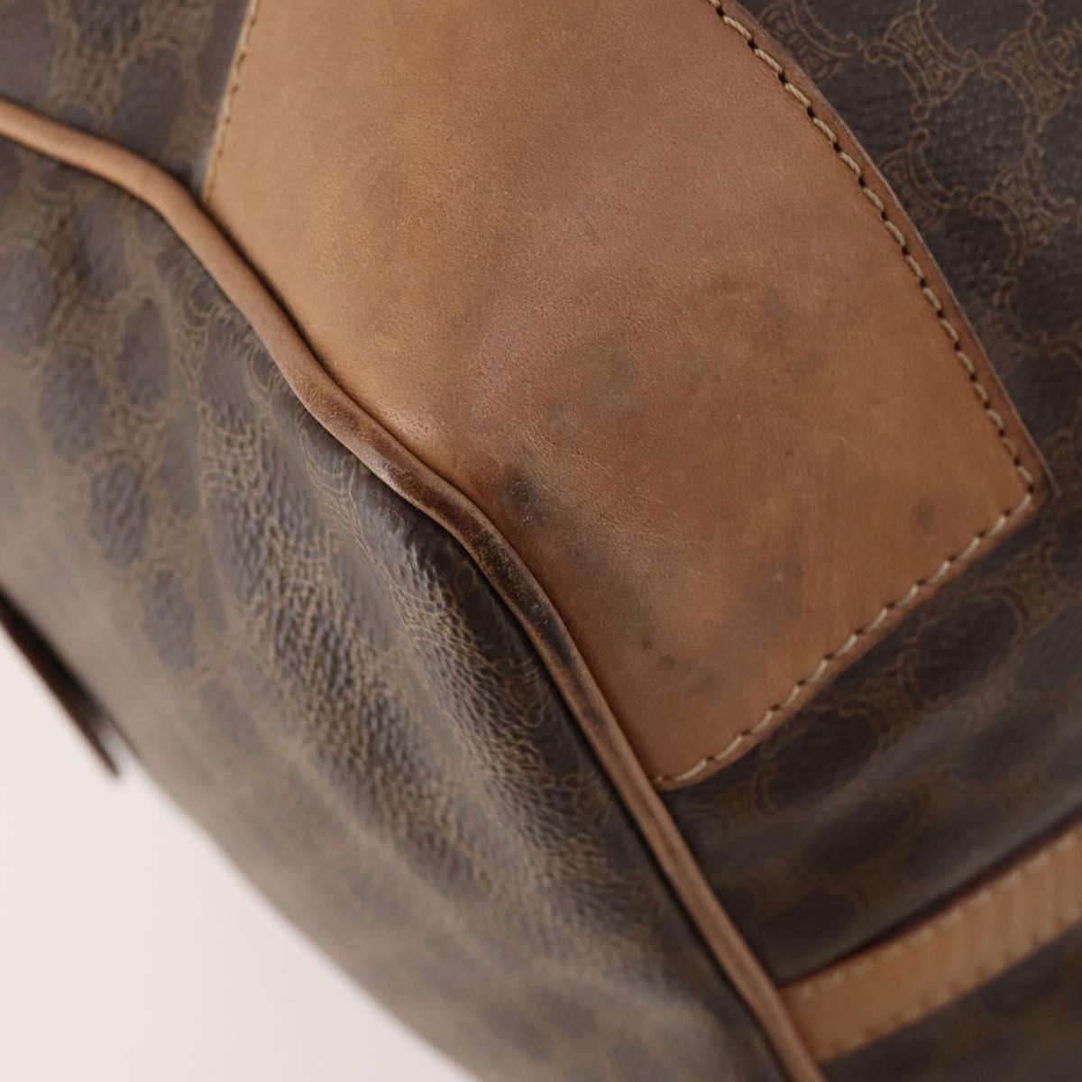 CELINE Macadam Canvas Boston Bag PVC Leather Brown Gold Auth bs33203