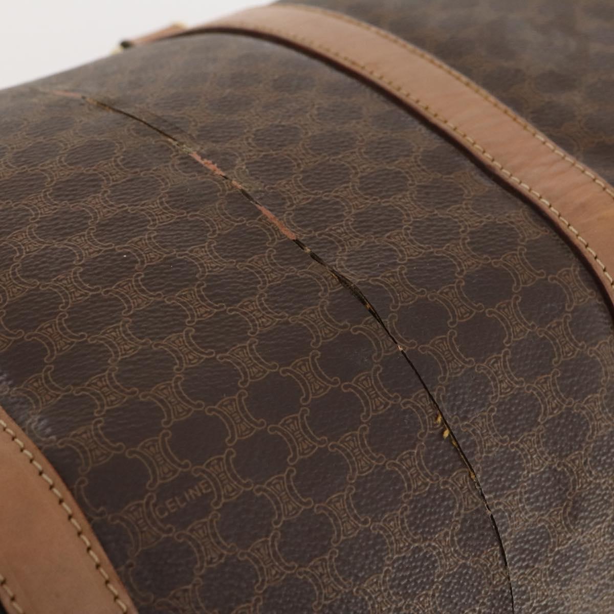 CELINE Macadam Canvas Boston Bag PVC Leather Brown Gold Auth bs33203