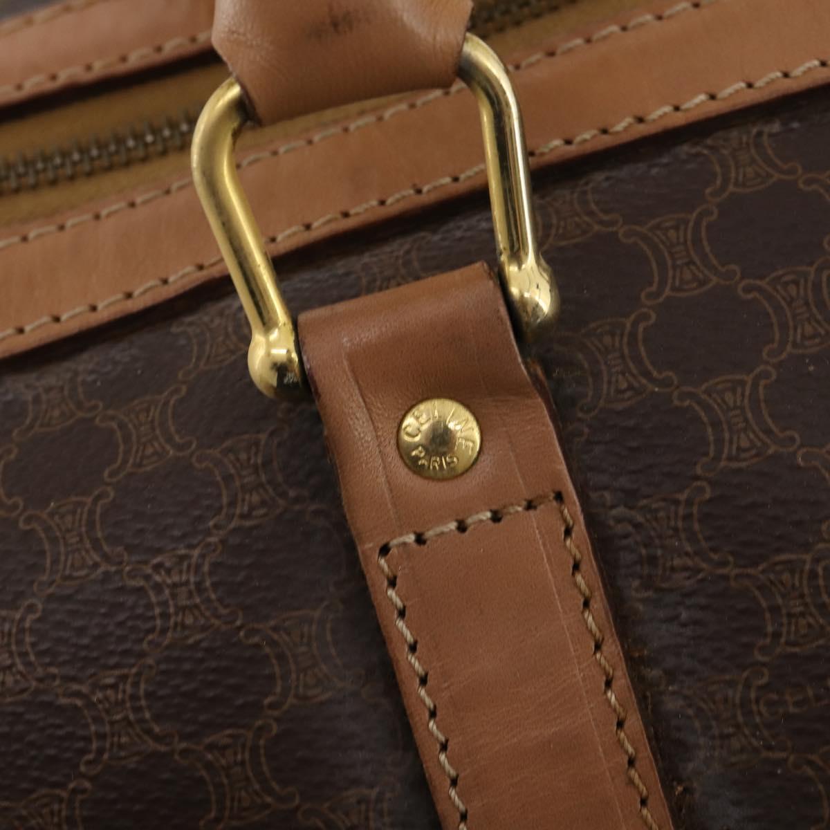 CELINE Macadam Canvas Boston Bag PVC Leather Brown Gold Auth bs33203