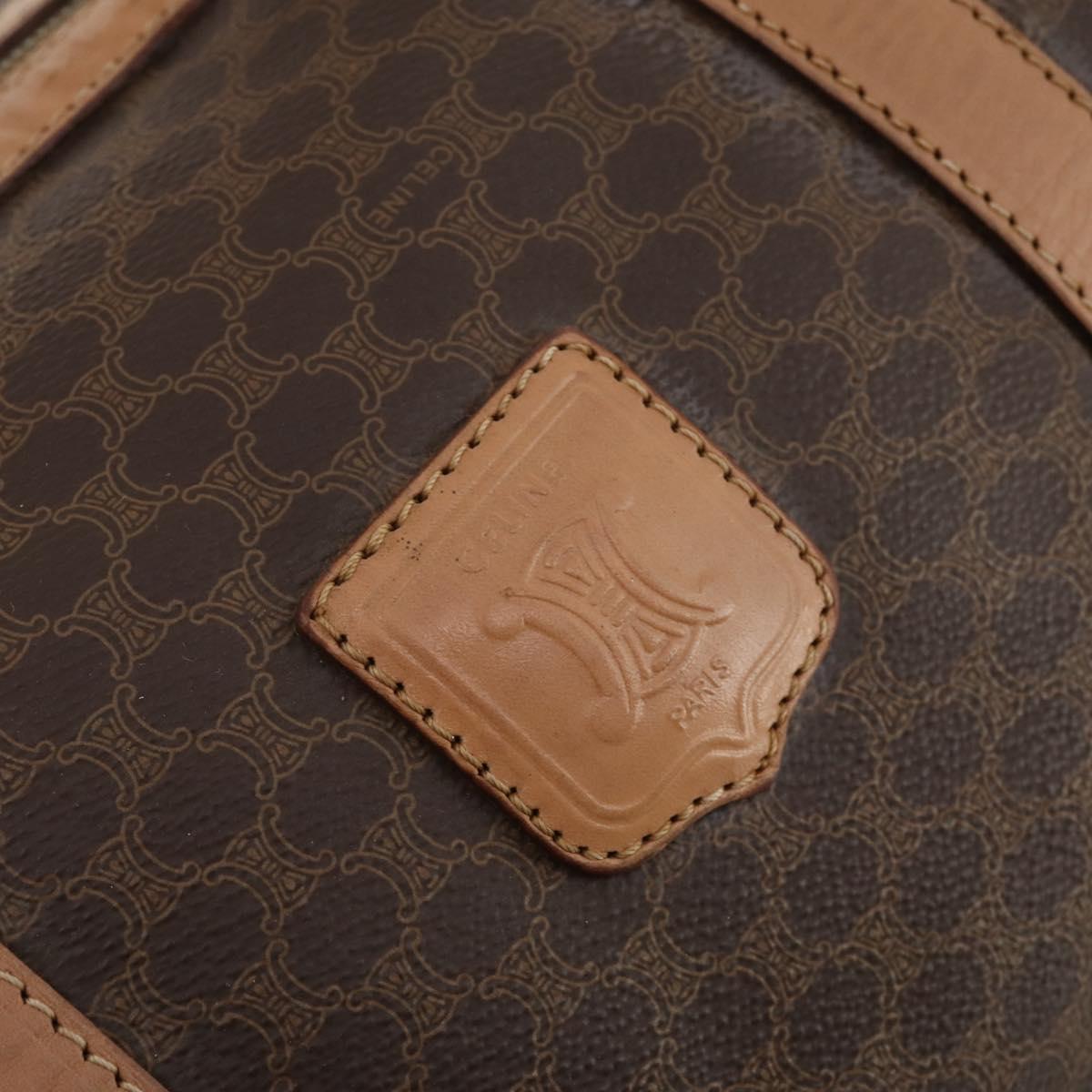 CELINE Macadam Canvas Boston Bag PVC Leather Brown Gold Auth bs33203