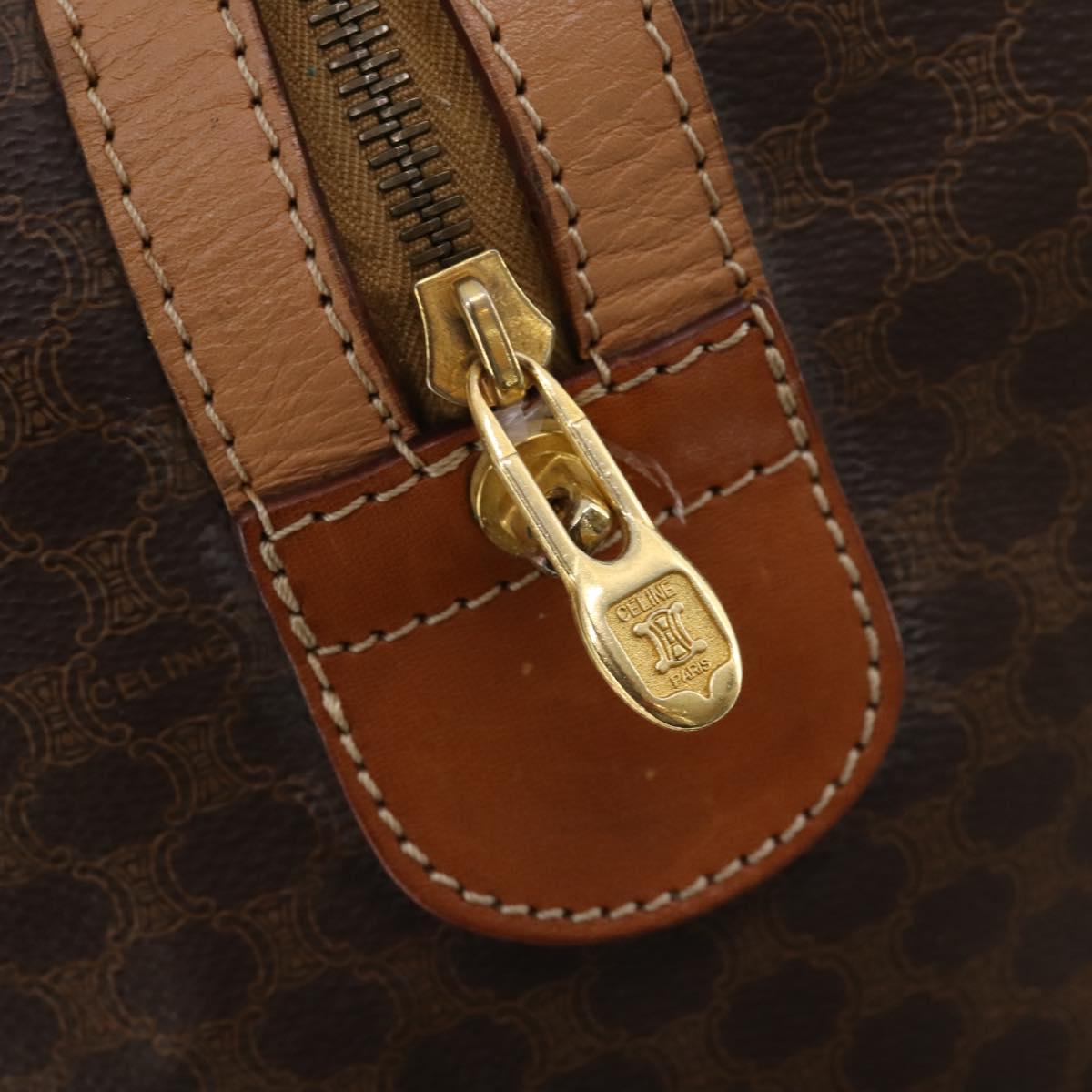 CELINE Macadam Canvas Boston Bag PVC Leather Brown Gold Auth bs33203
