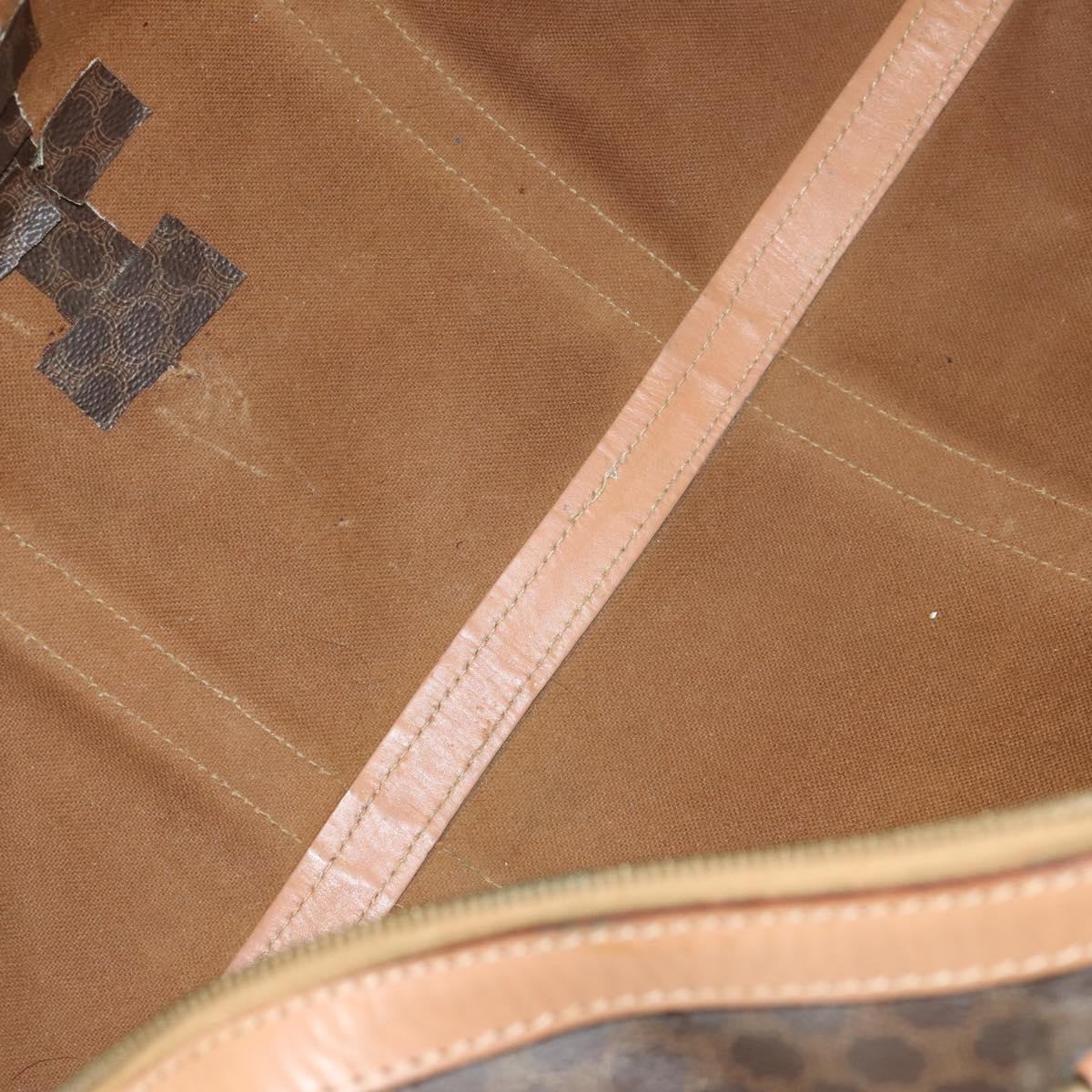 CELINE Macadam Canvas Boston Bag PVC Leather Brown Gold Auth bs33203