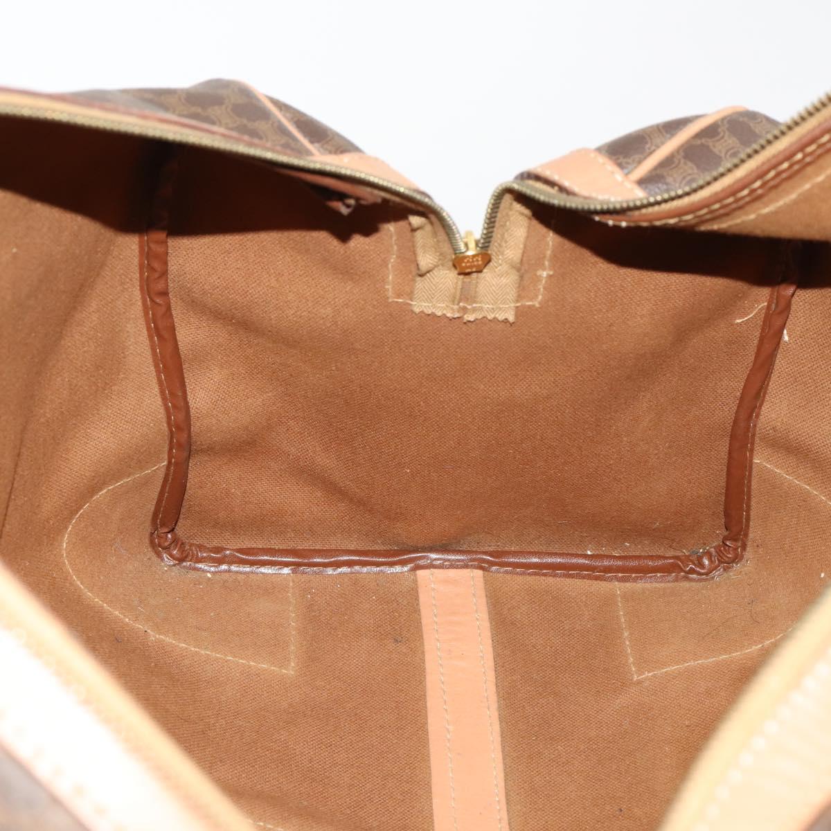 CELINE Macadam Canvas Boston Bag PVC Leather Brown Gold Auth bs33203