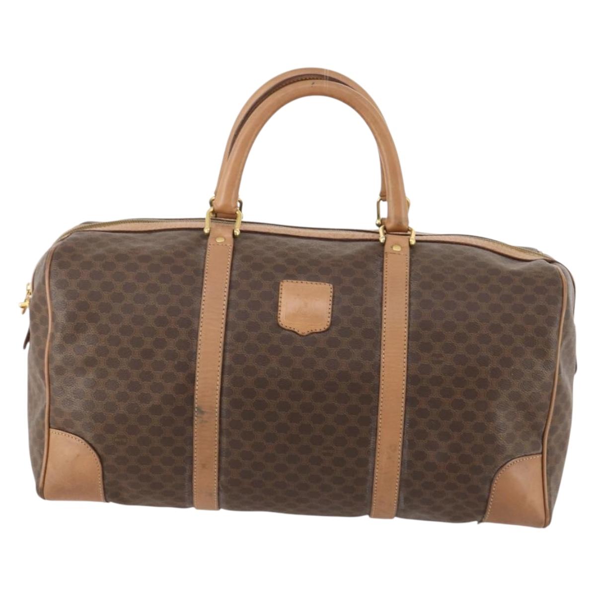 CELINE Macadam Canvas Boston Bag PVC Leather Brown Gold Auth bs33203