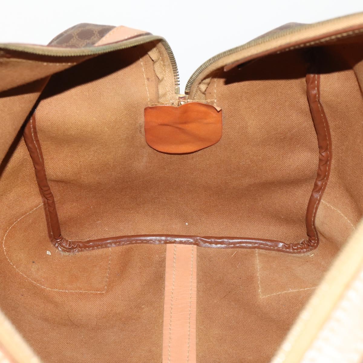 CELINE Macadam Canvas Boston Bag PVC Leather Brown Gold Auth bs33203