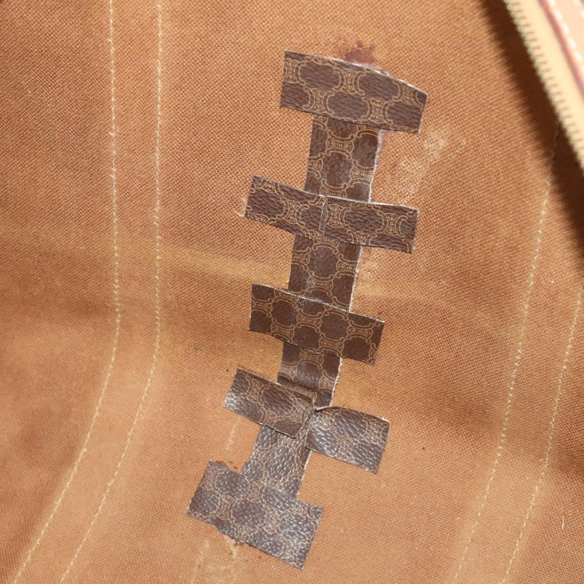 CELINE Macadam Canvas Boston Bag PVC Leather Brown Gold Auth bs33203