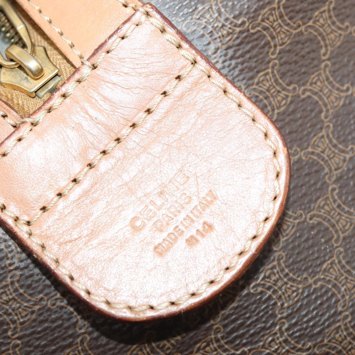 CELINE Macadam Canvas Boston Bag PVC Leather Brown Gold Auth bs33203