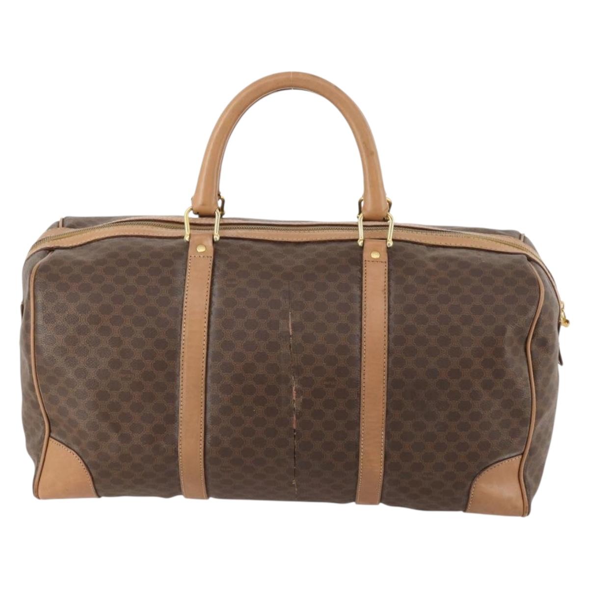 CELINE Macadam Canvas Boston Bag PVC Leather Brown Gold Auth bs33203