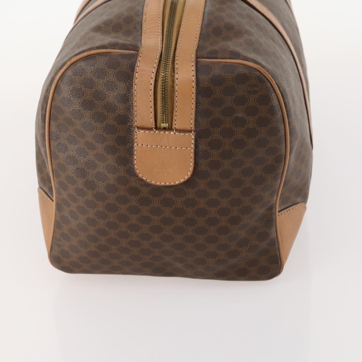 CELINE Macadam Canvas Boston Bag PVC Leather Brown Gold Auth bs33203