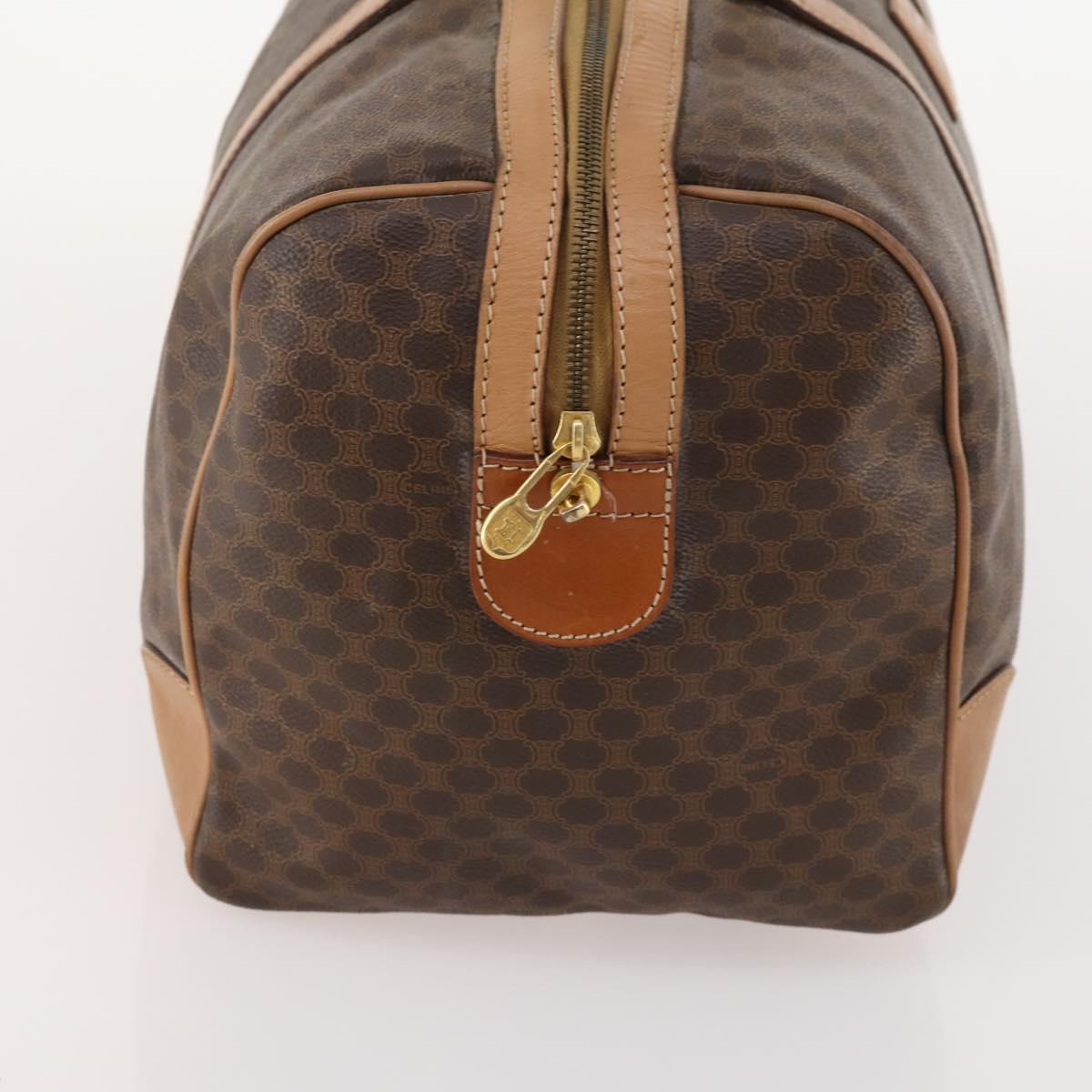 CELINE Macadam Canvas Boston Bag PVC Leather Brown Gold Auth bs33203