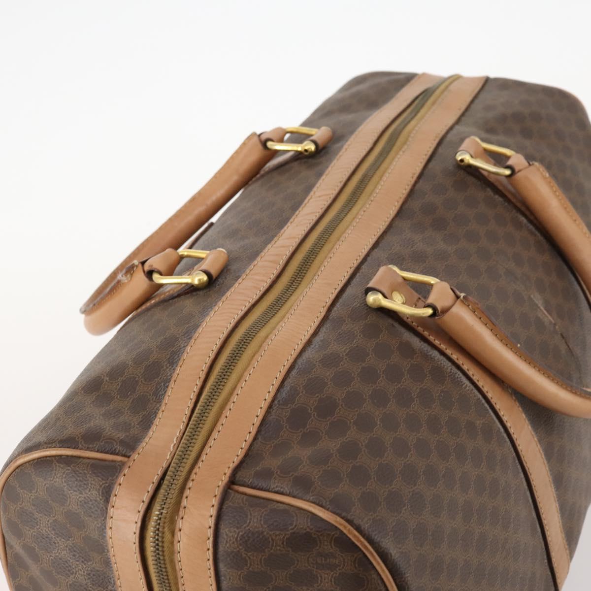 CELINE Macadam Canvas Boston Bag PVC Leather Brown Gold Auth bs33203