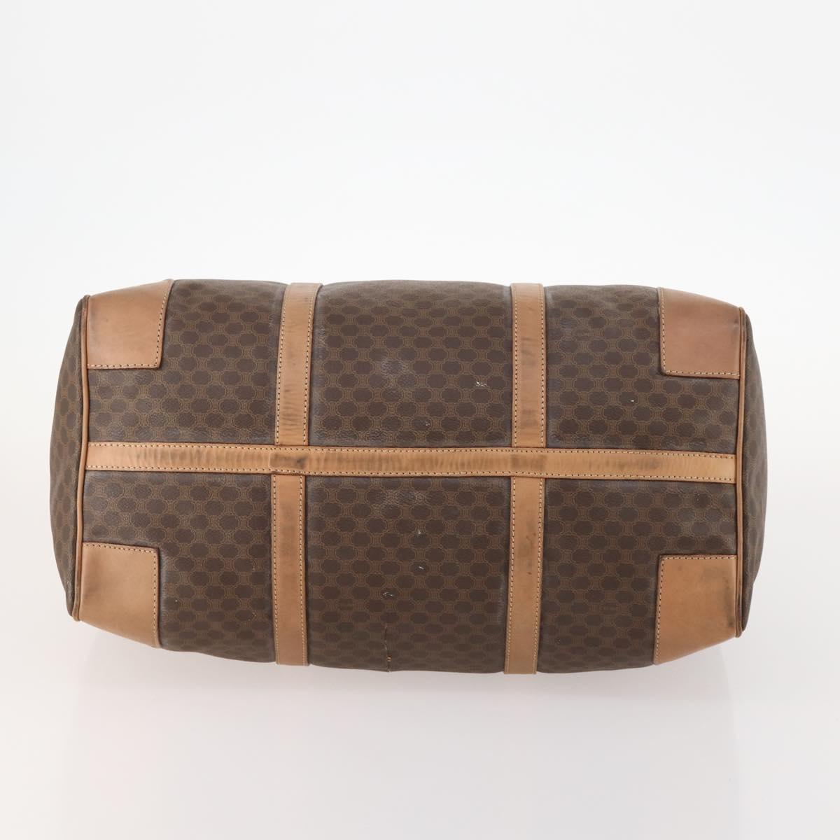 CELINE Macadam Canvas Boston Bag PVC Leather Brown Gold Auth bs33203