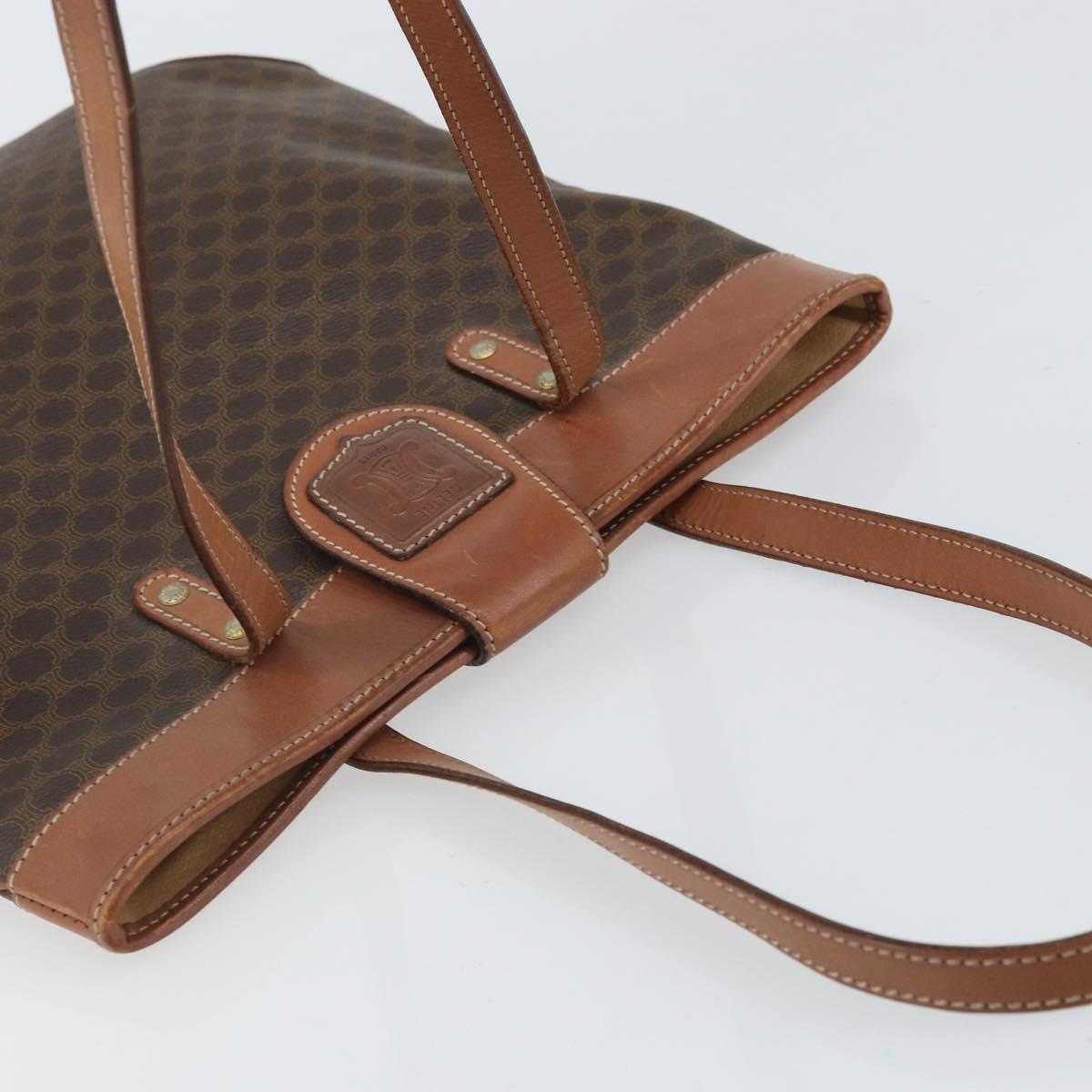 CELINE Macadam Canvas Tote Bag PVC Leather Brown Gold Auth bs33206