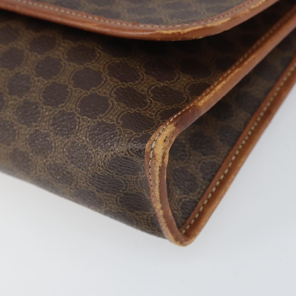 CELINE Macadam Canvas Shoulder Bag PVC Leather Brown Gold Auth bs33208
