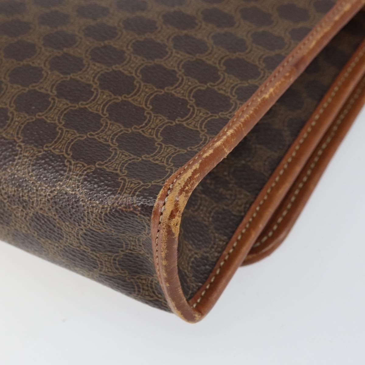 CELINE Macadam Canvas Shoulder Bag PVC Leather Brown Gold Auth bs33208