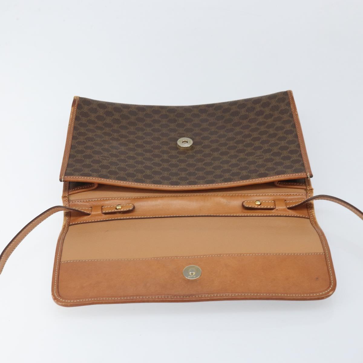 CELINE Macadam Canvas Shoulder Bag PVC Leather Brown Gold Auth bs33208