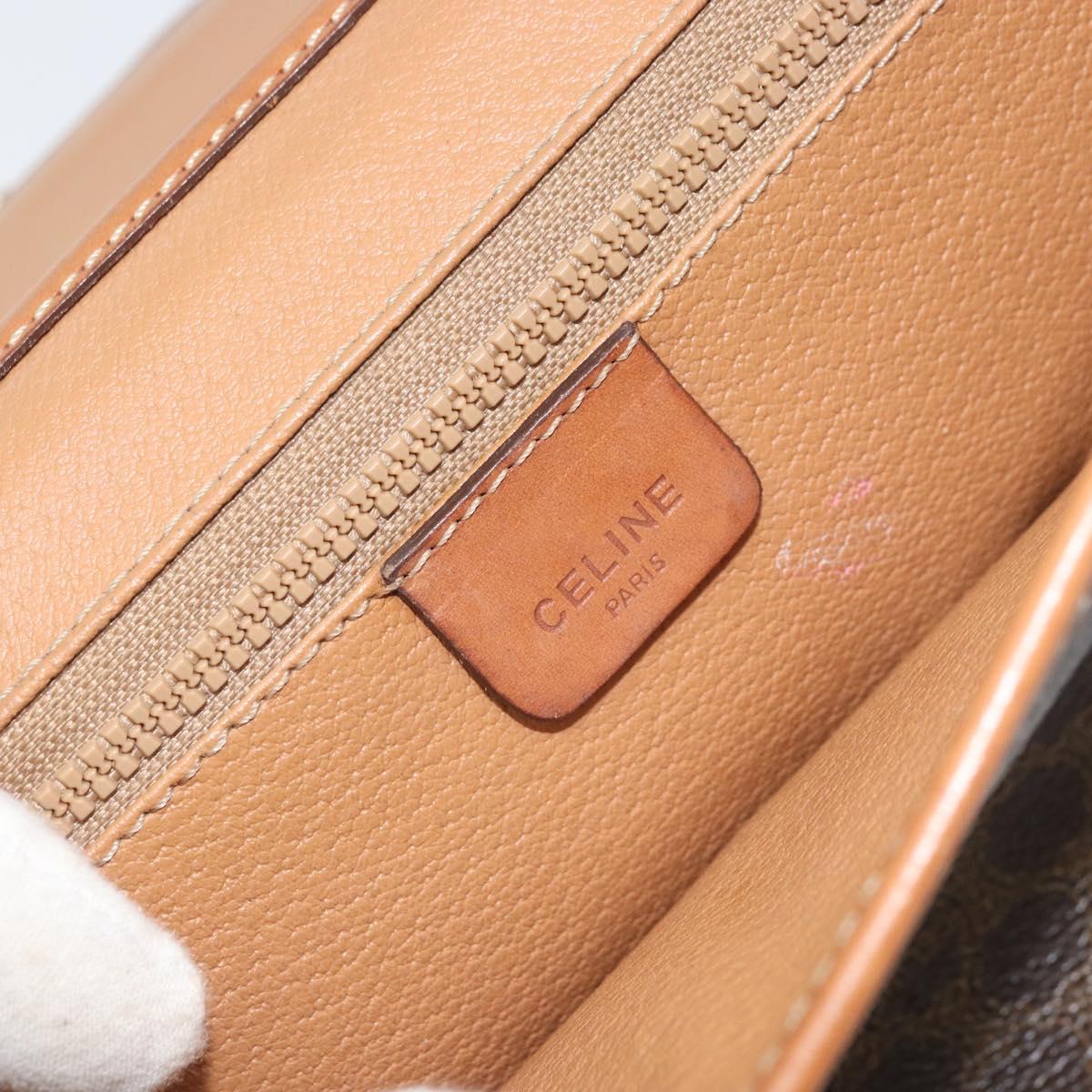 CELINE Macadam Canvas Shoulder Bag PVC Leather Brown Gold Auth bs33208