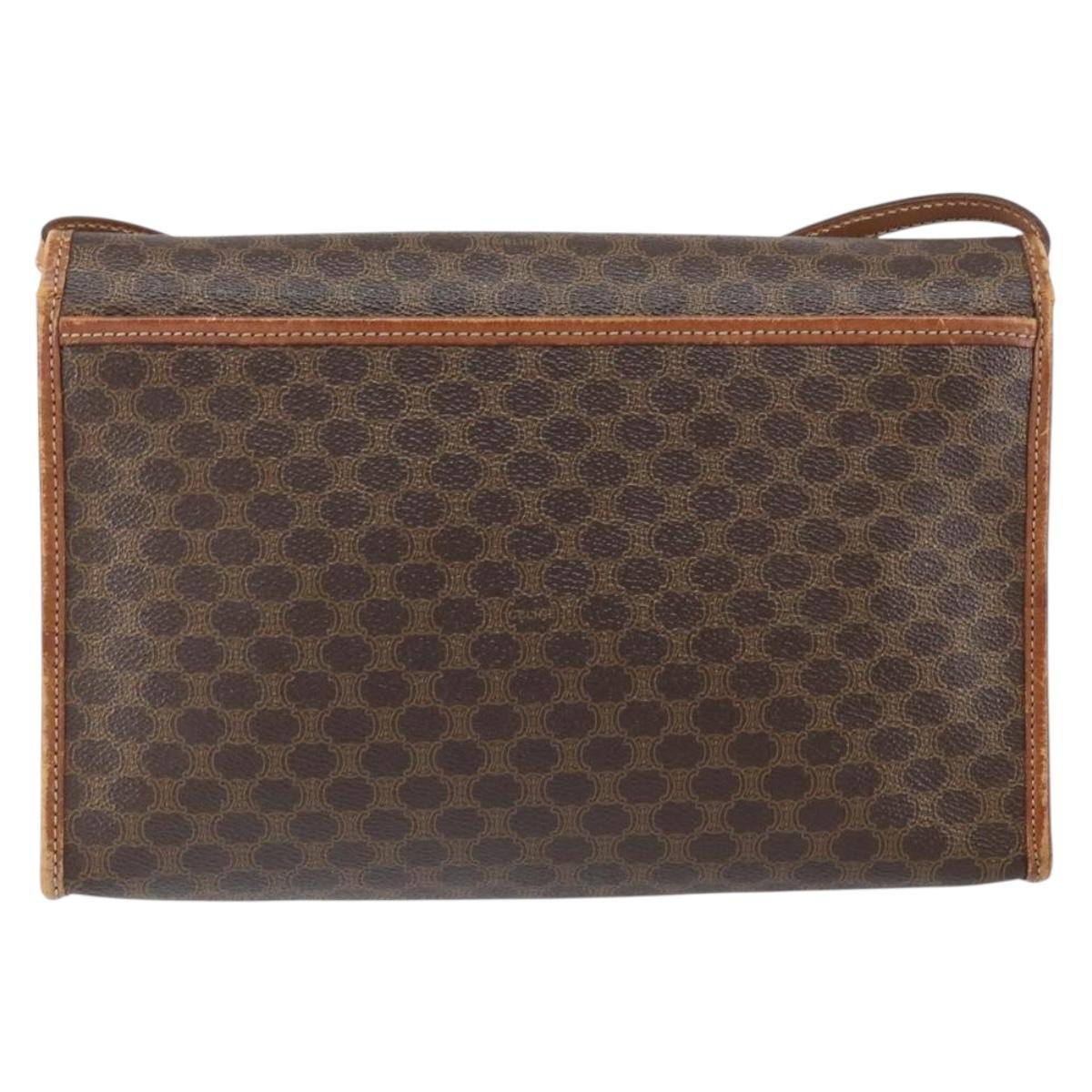 CELINE Macadam Canvas Shoulder Bag PVC Leather Brown Gold Auth bs33208