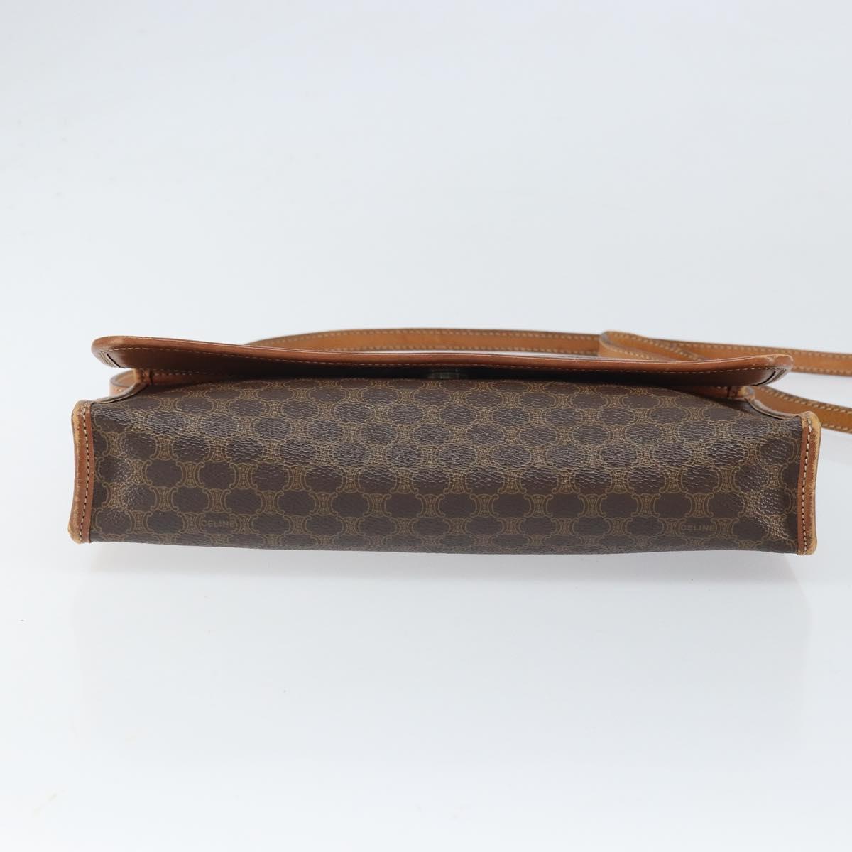 CELINE Macadam Canvas Shoulder Bag PVC Leather Brown Gold Auth bs33208