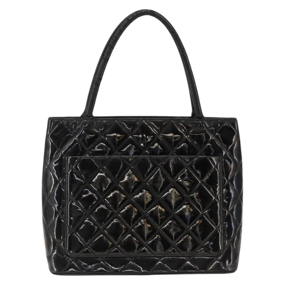 CHANEL Standard Tote Bag Patent leather Black CC Auth bs33216