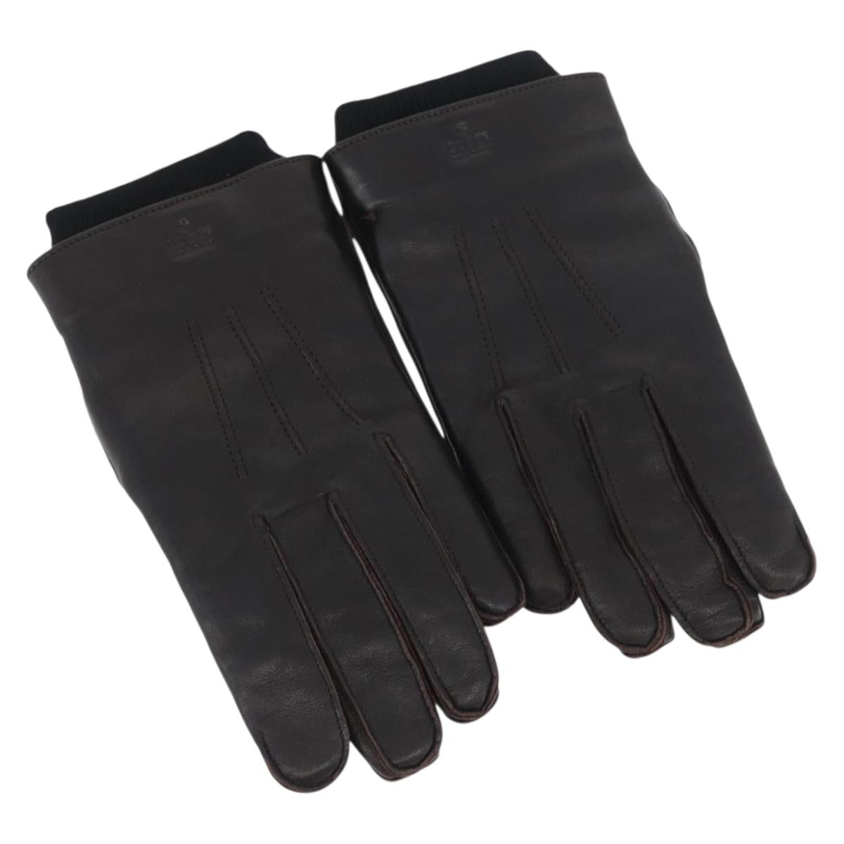 GUCCI Gloves Leather Black Auth bs33223