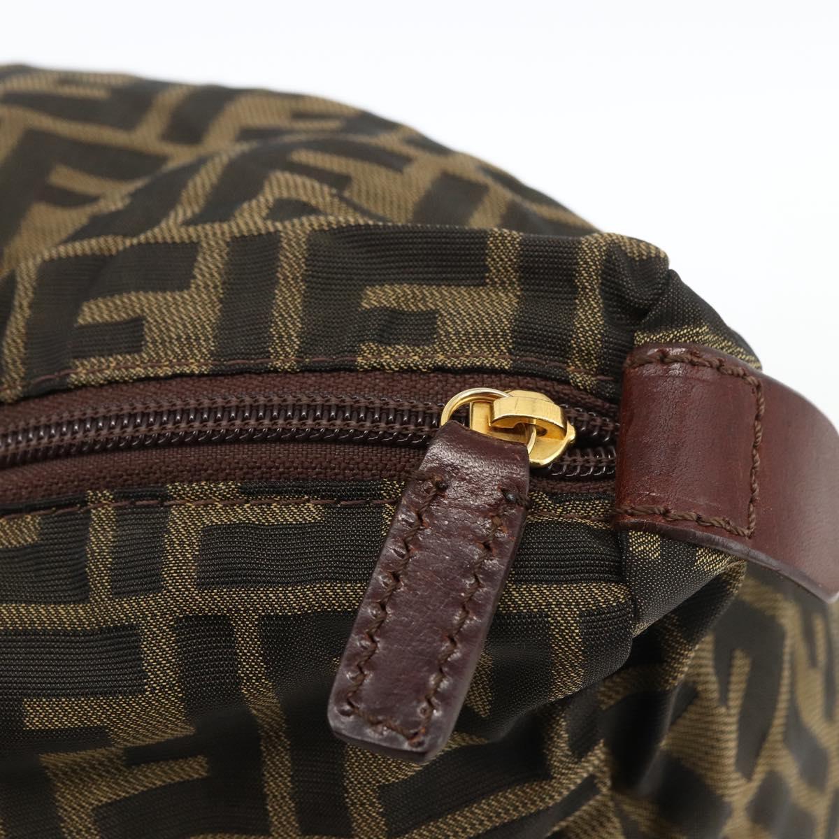 FENDI Zucca Canvas Boston Bag Brown Black Auth bs33227