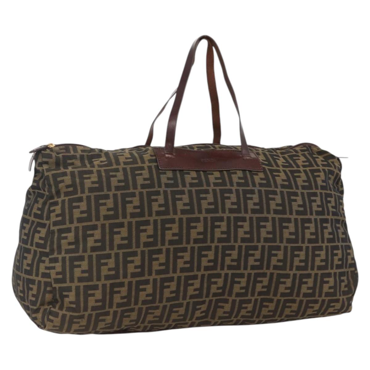 FENDI Zucca Canvas Boston Bag Brown Black Auth bs33227