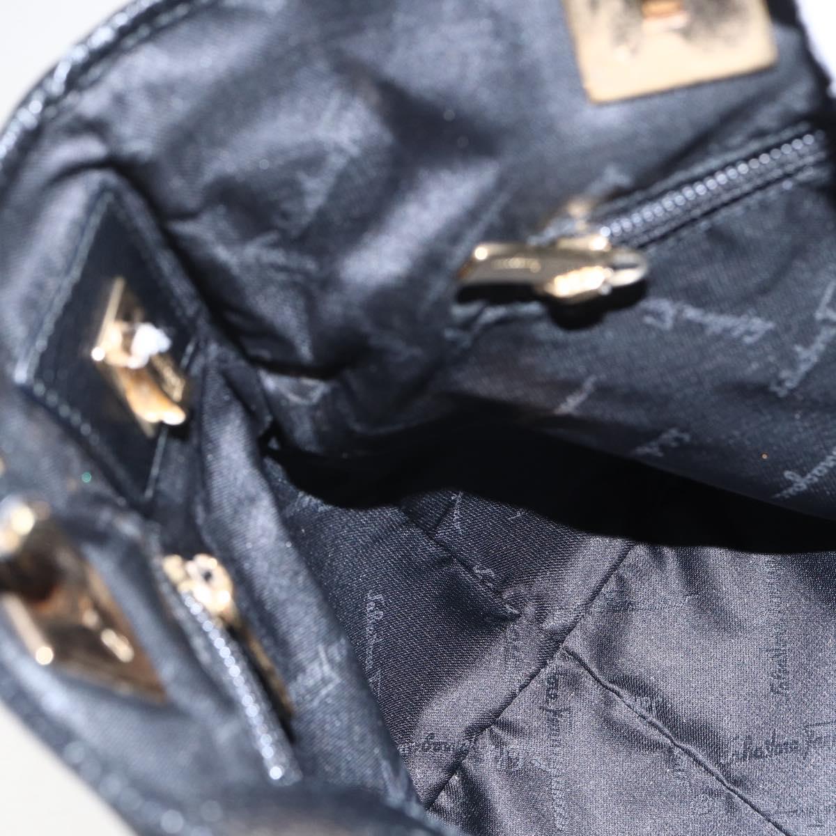 Salvatore Ferragamo Tote Bag Canvas Black Gold Auth bs33228