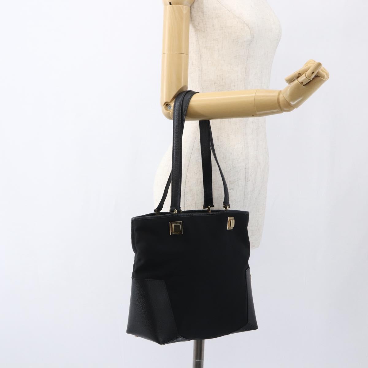 Salvatore Ferragamo Tote Bag Canvas Black Gold Auth bs33228