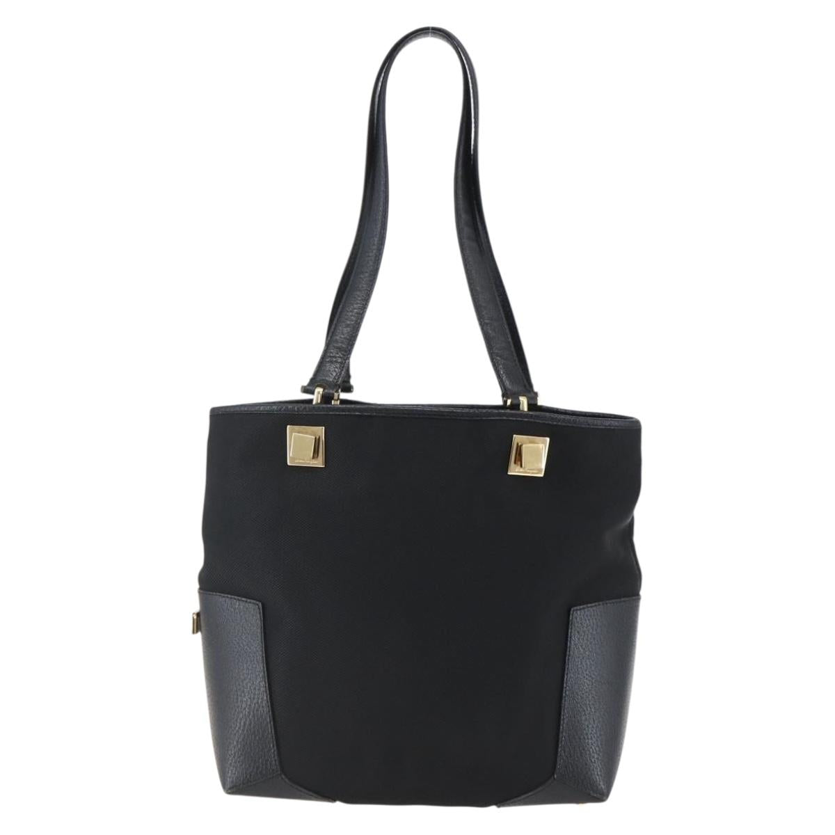 Salvatore Ferragamo Tote Bag Canvas Black Gold Auth bs33228