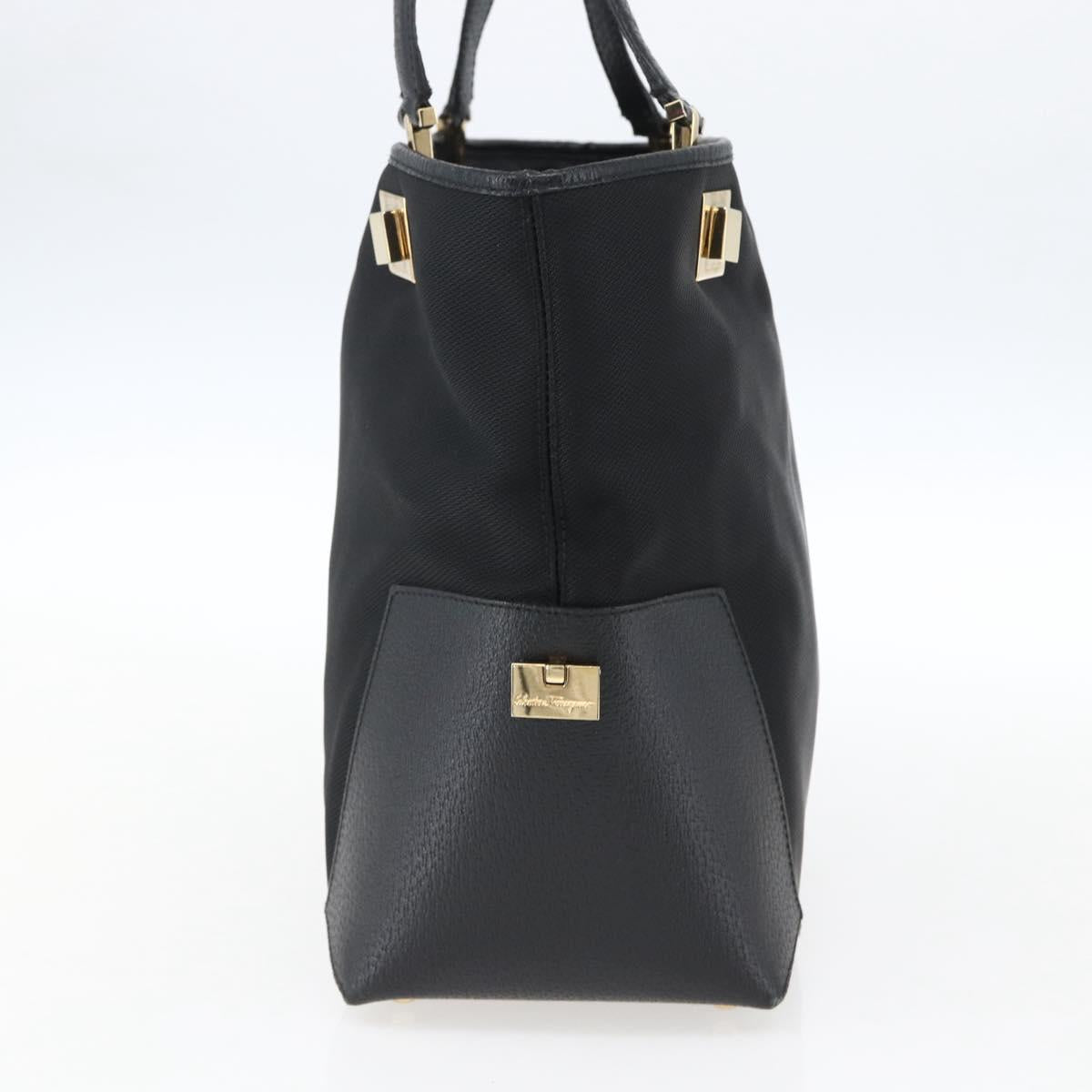 Salvatore Ferragamo Tote Bag Canvas Black Gold Auth bs33228