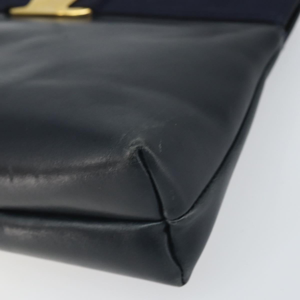 Salvatore Ferragamo Shoulder Bag Leather Navy Gold Auth bs33229
