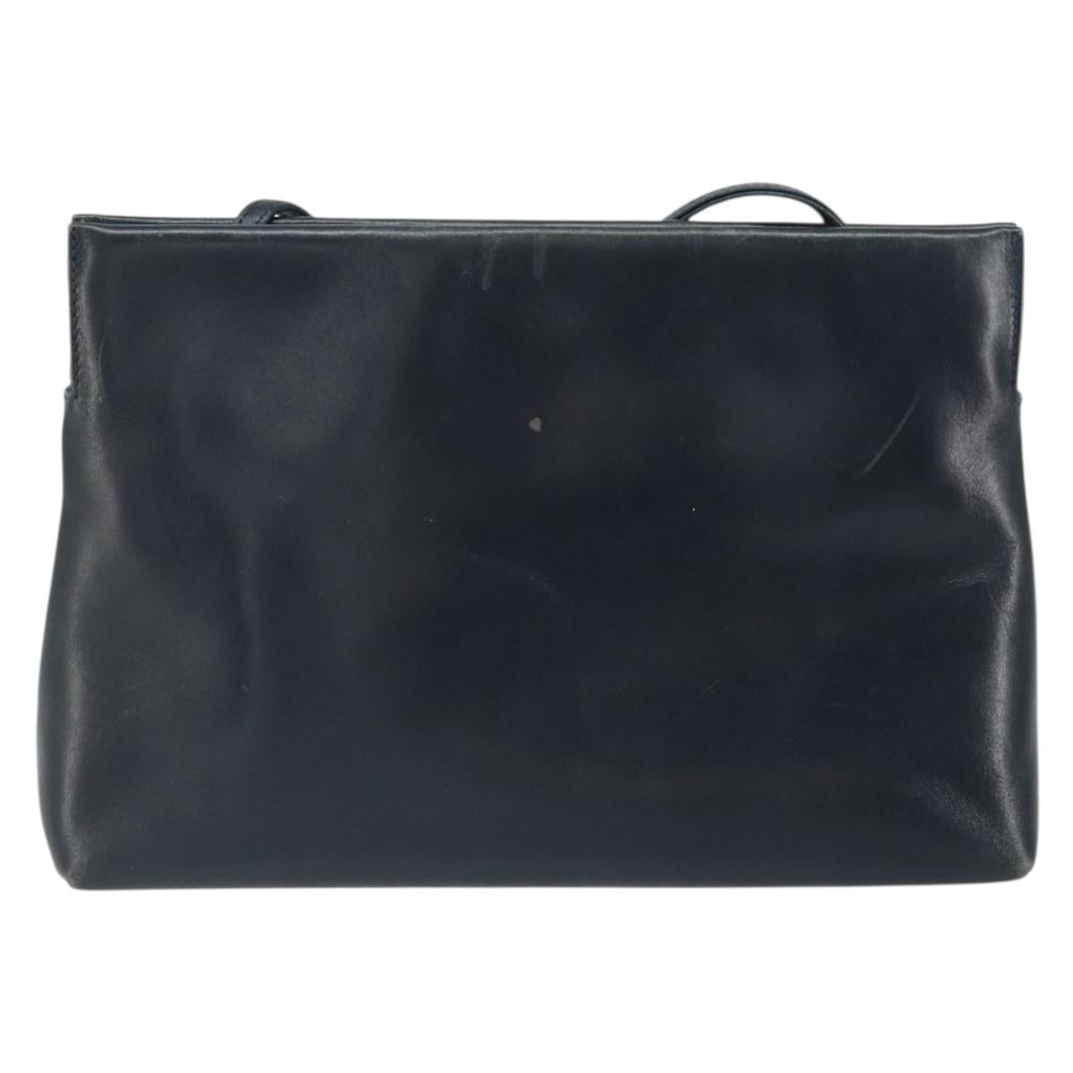 Salvatore Ferragamo Shoulder Bag Leather Navy Gold Auth bs33229