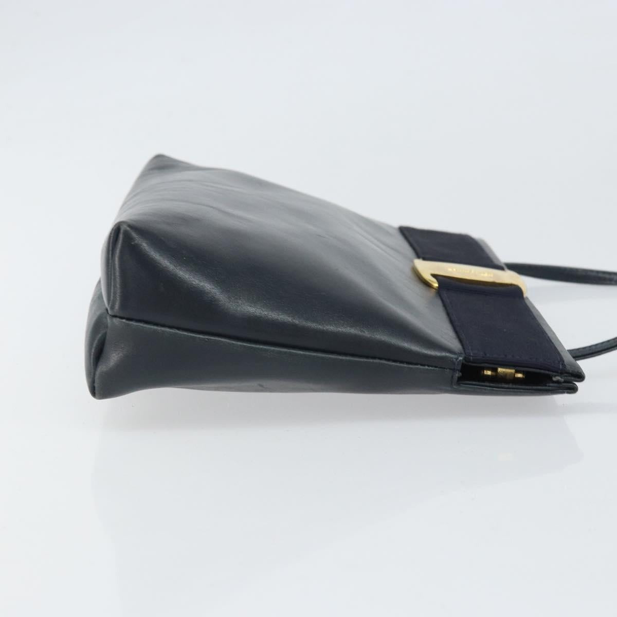 Salvatore Ferragamo Shoulder Bag Leather Navy Gold Auth bs33229