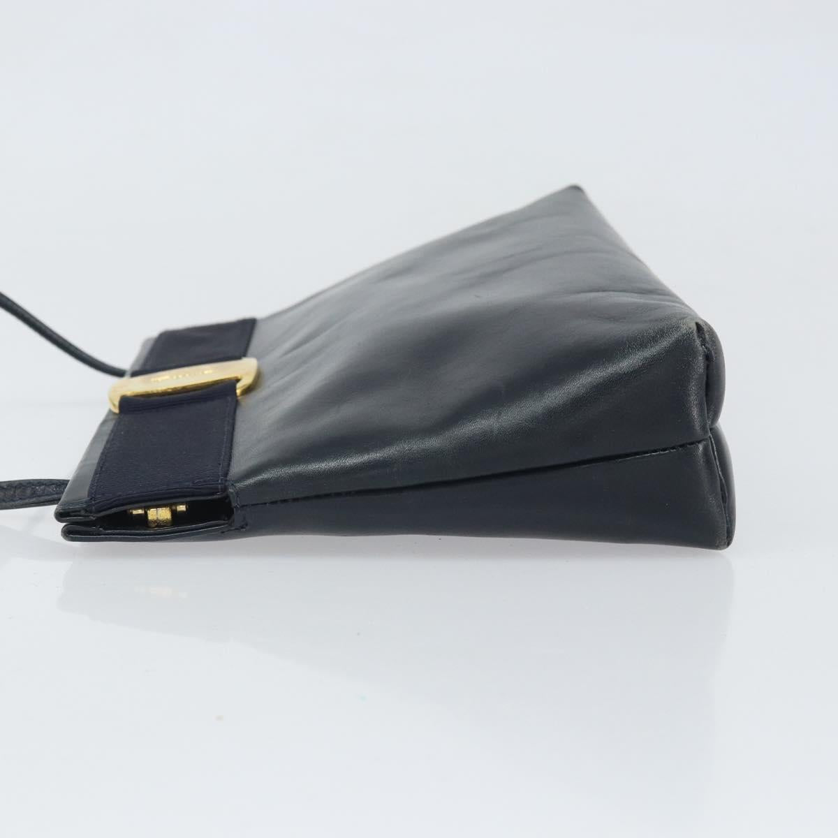 Salvatore Ferragamo Shoulder Bag Leather Navy Gold Auth bs33229