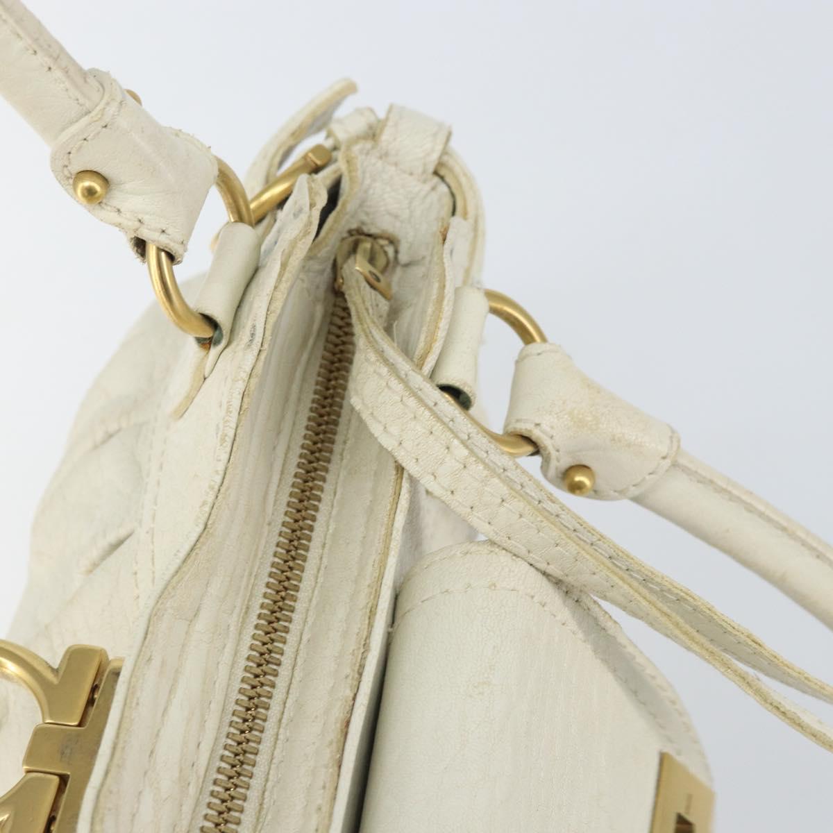 Salvatore Ferragamo Hand Bag Leather White Gold Auth bs33230
