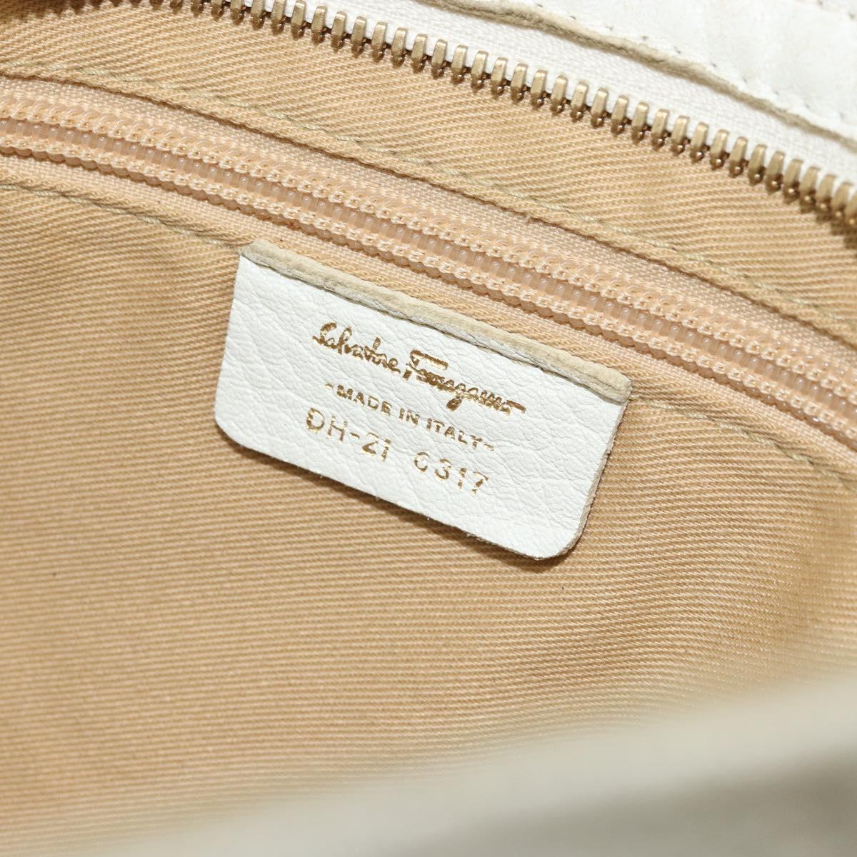Salvatore Ferragamo Hand Bag Leather White Gold Auth bs33230