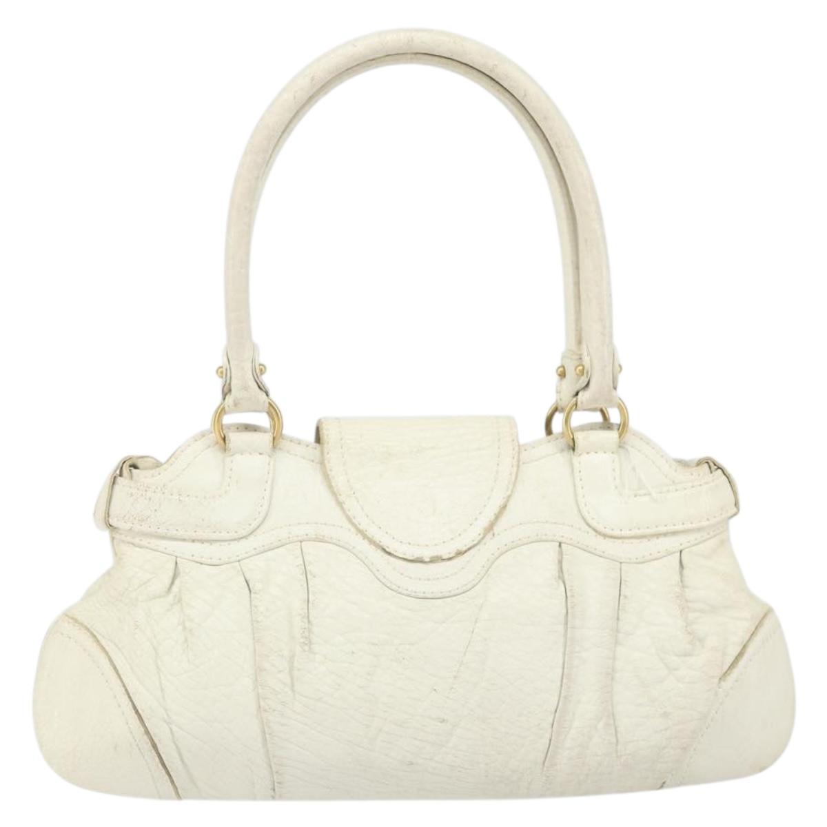Salvatore Ferragamo Hand Bag Leather White Gold Auth bs33230