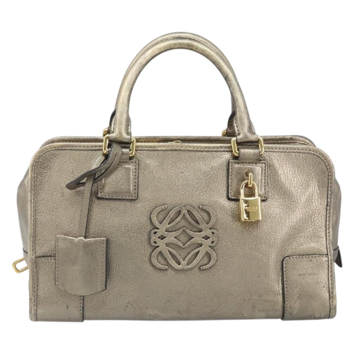 LOEWE Amazonas Hand Bag Leather Gold Tone Auth bs33234