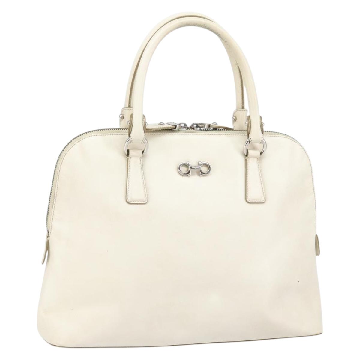 Salvatore Ferragamo Hand Bag Leather White Silver Auth bs33235