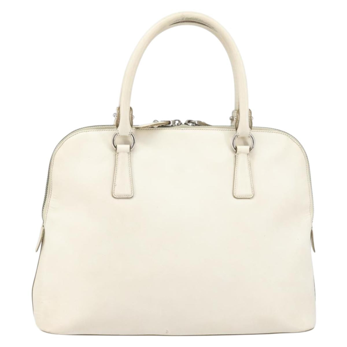 Salvatore Ferragamo Hand Bag Leather White Silver Auth bs33235