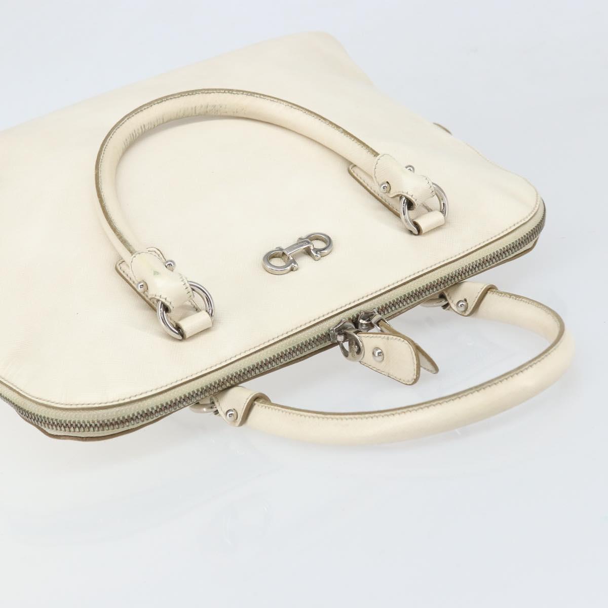 Salvatore Ferragamo Hand Bag Leather White Silver Auth bs33235