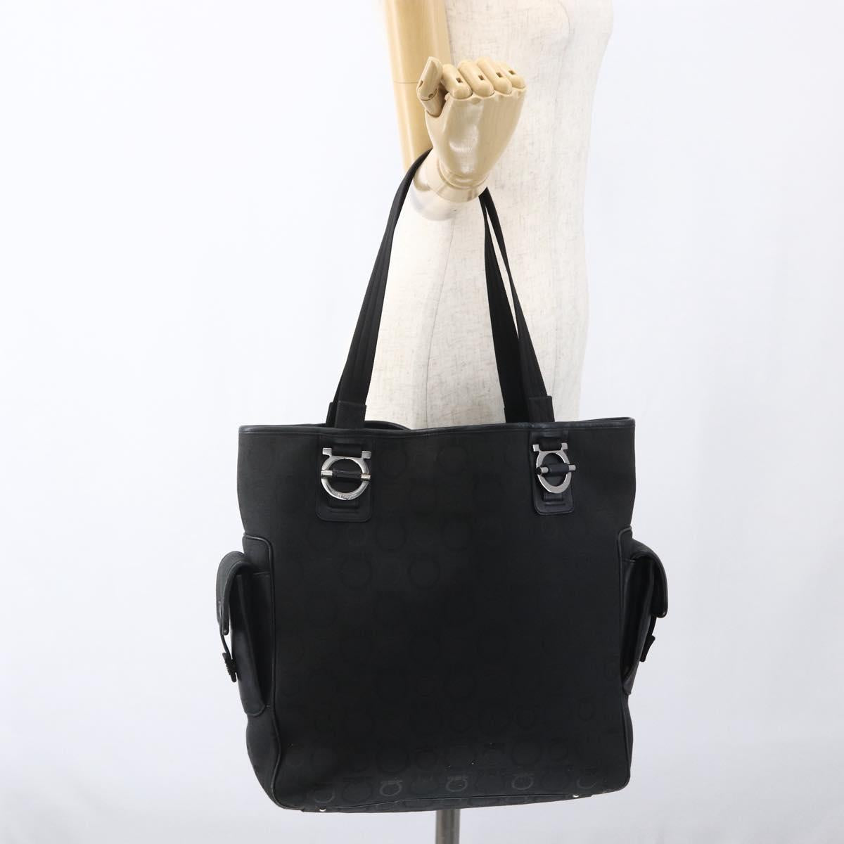 Salvatore Ferragamo Tote Bag Canvas Black Silver Auth bs33236