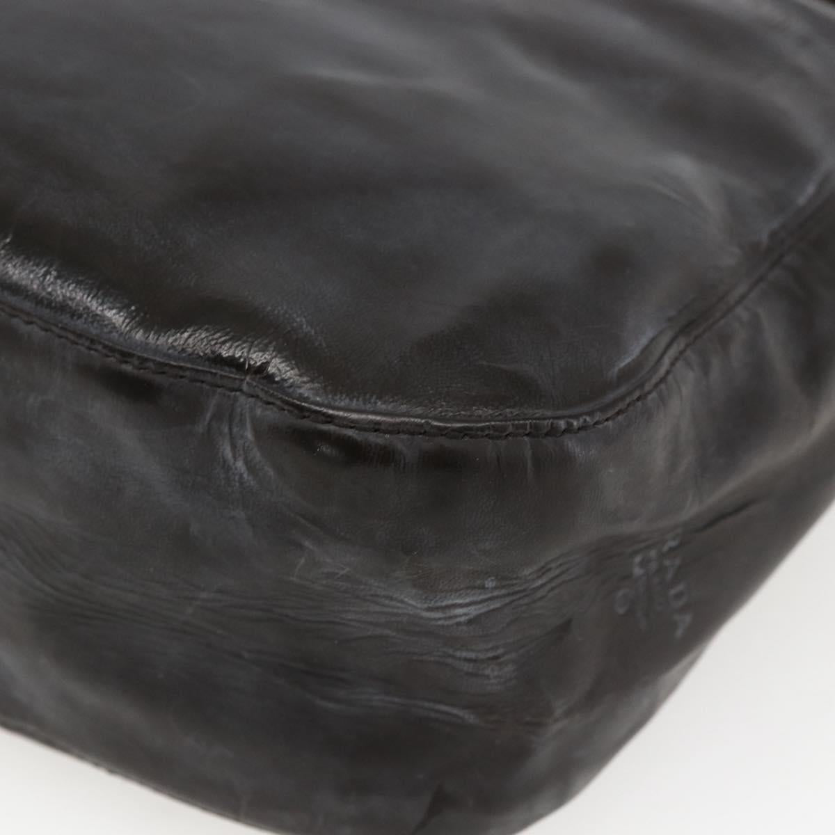 PRADA Hand Bag Leather Brown Silver Auth bs33238