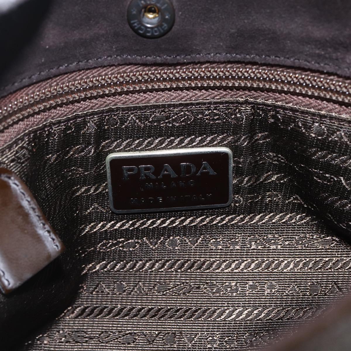 PRADA Hand Bag Leather Brown Silver Auth bs33238