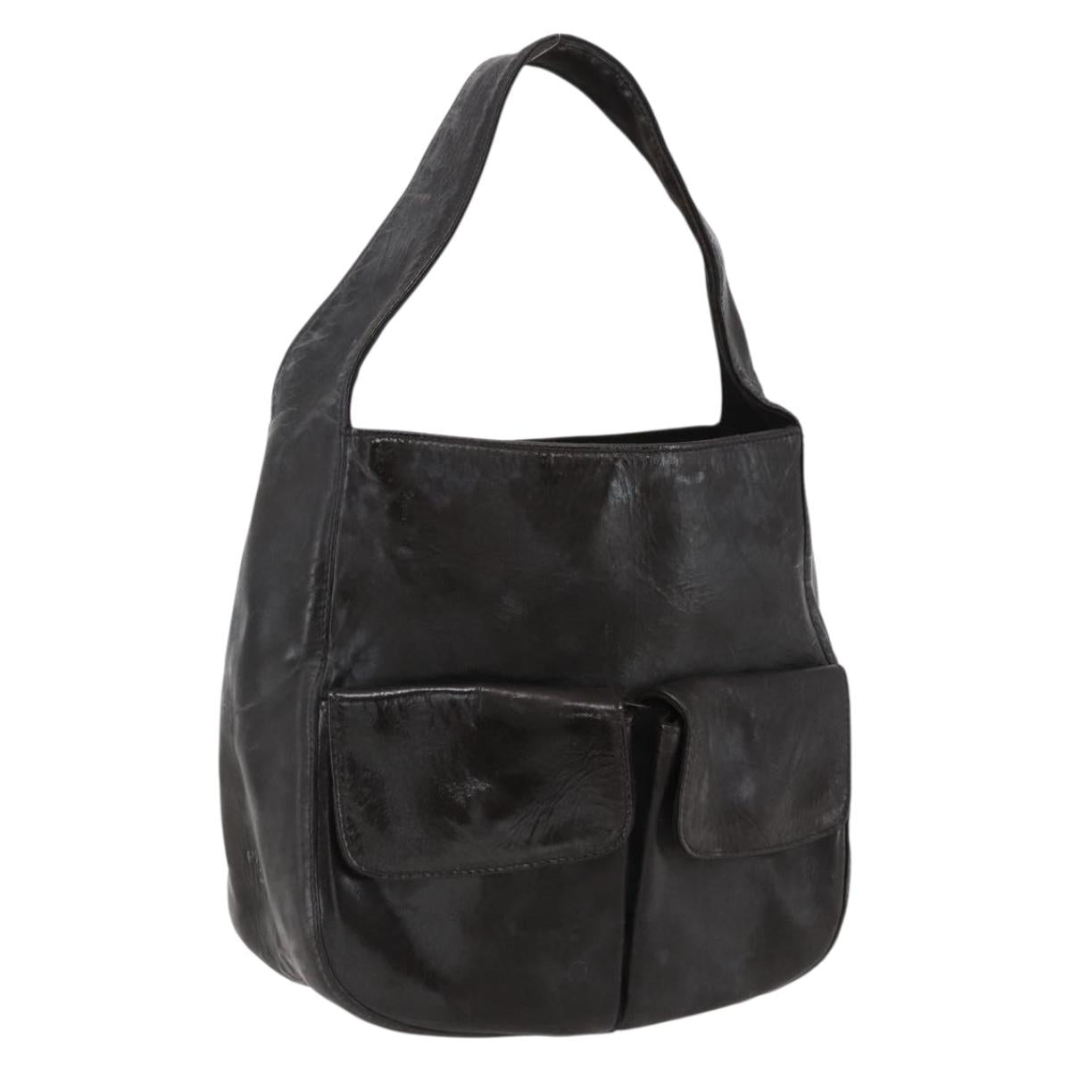 PRADA Hand Bag Leather Brown Silver Auth bs33238