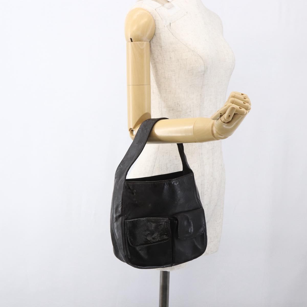 PRADA Hand Bag Leather Brown Silver Auth bs33238