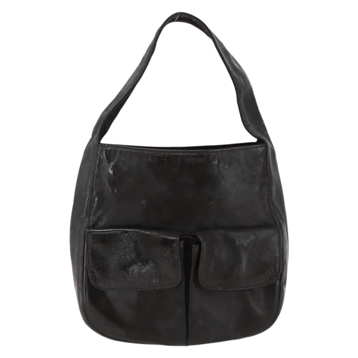 PRADA Hand Bag Leather Brown Silver Auth bs33238