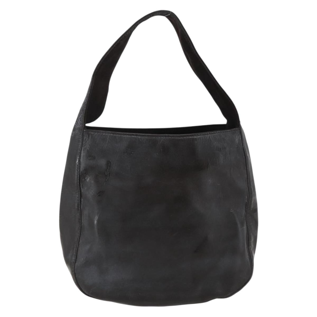 PRADA Hand Bag Leather Brown Silver Auth bs33238