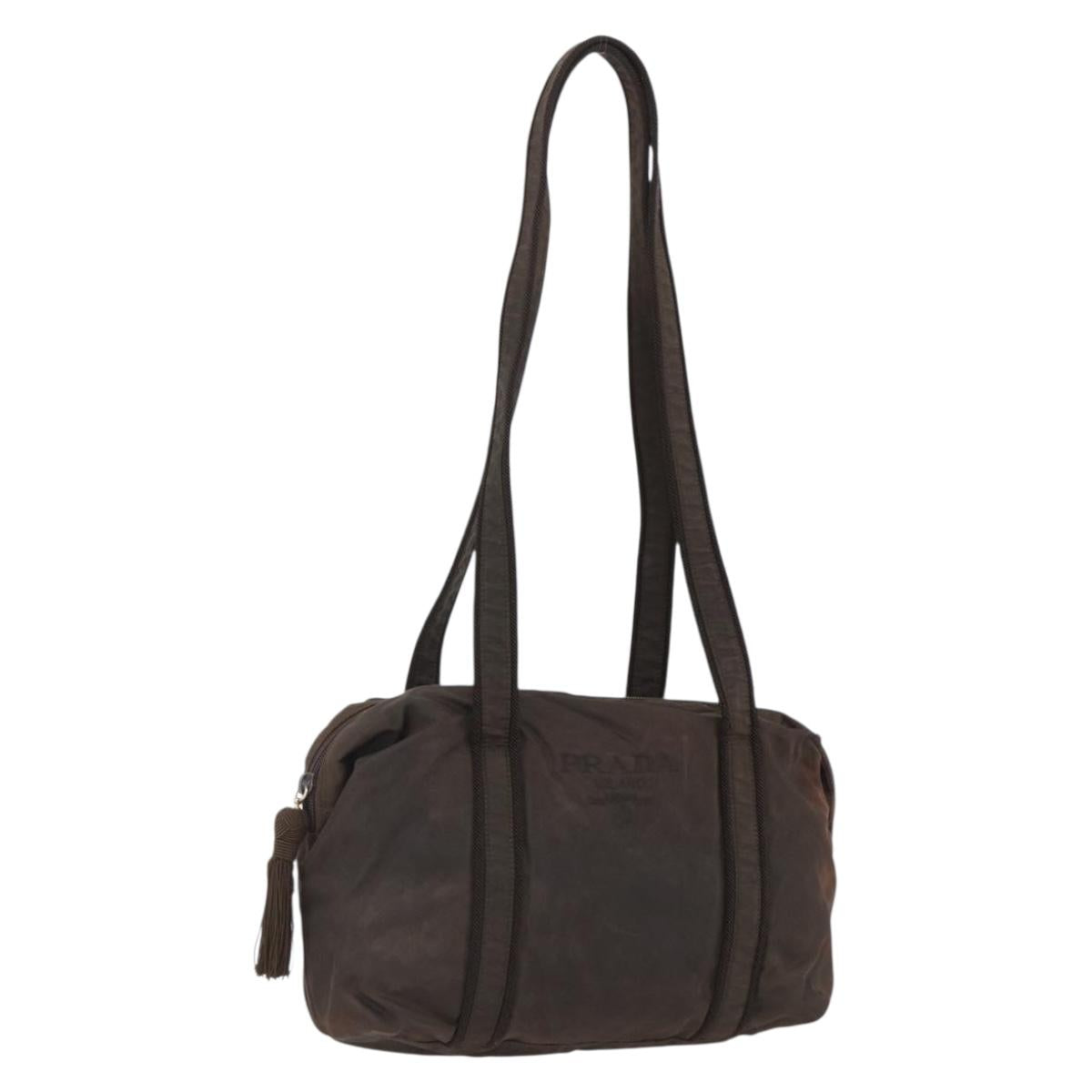 PRADA Shoulder Bag Nylon Brown Gold Auth bs33239